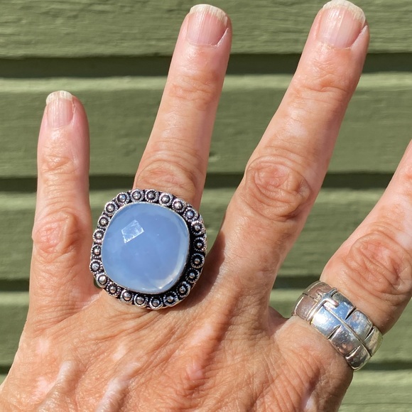 Mother Earth Jewelry Jewelry - Blue Chalcedony & Sterling Silver Handcrafted Ring Size 8
